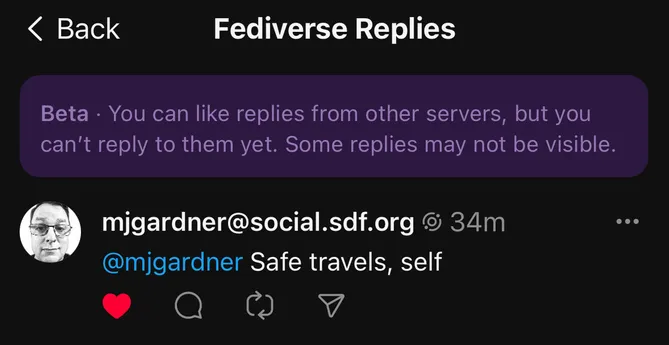 Example Fediverse reply to a Threads post, as seen in the Threads app