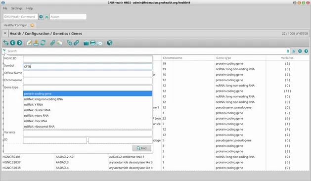 Filtering and refining the search criteria for human genes in GNU Health 