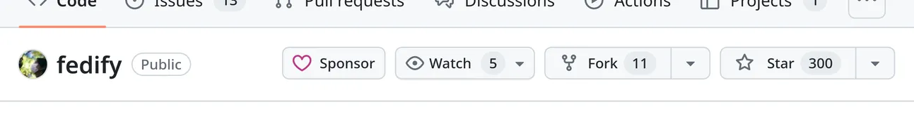 Fedify's GitHub repository, which has over 300 stars.