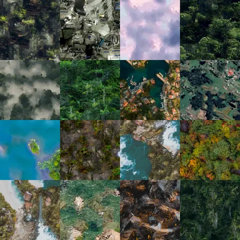 Various examples of unguided texture synthesis, some more and some less recognisable as anything from this universe.