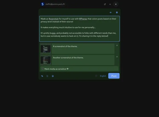 A screenshot of the post composer box with the theme applied.