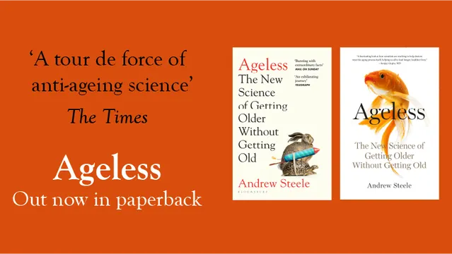 Banner showing the covers of my book, Ageless