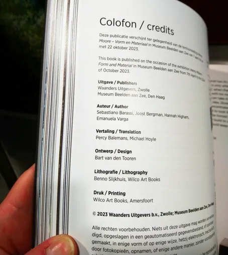 Credits of the exhibition catalogue, including the translators: Percy Balemans and Michael Hoyle