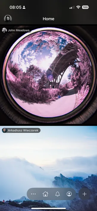 Screenshot from Impressia with home timeline with photos. 