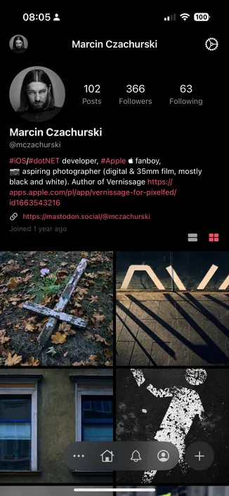 Screenshot from Impressia with user profile. 