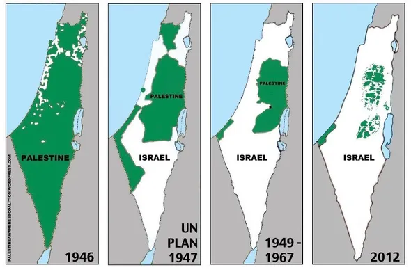 Map showing shrinking of Palestinian territory since 1946.