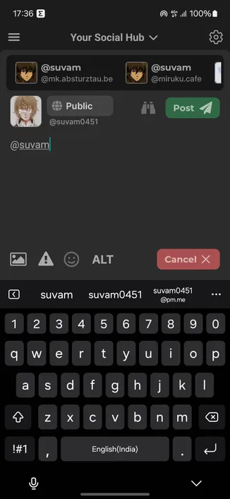 app screenshot showcasing account auto-completion