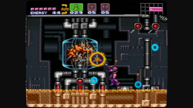 A screenshot of Super Metroid from the Super Nintendo which has been run through an NTSC filter