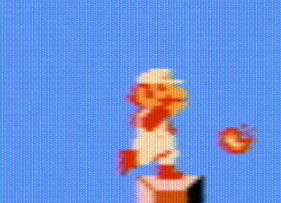 A close-up of Mario from the original NES Super Mario Brothers, run through an NTSC/CRT TV emulation filter