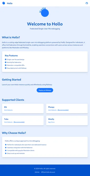 A prototype design of the Hollo website, designed by Claude.ai.