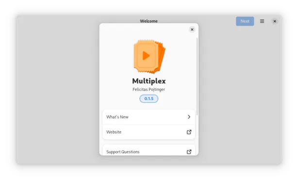 The new Multiplex about dialog