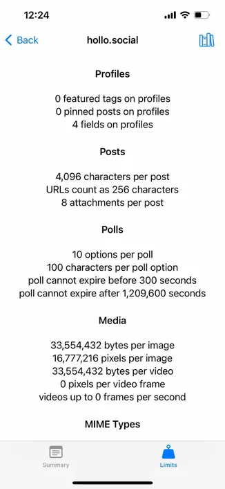 an instance limits and media support view