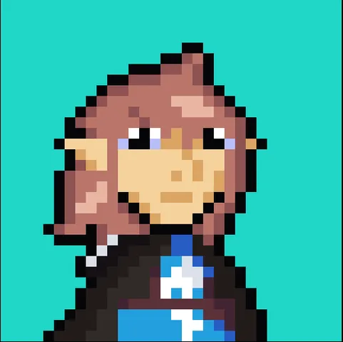 A pixel art portrait of Link for Tears of the Kingdom. His hair is down and he's wearing the champion tunic with a cloak.