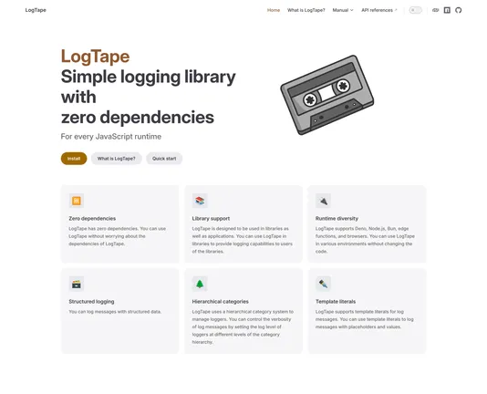 A preview of the LogTape website powered by VitePress