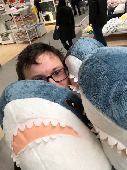 Developer being savaged by three vicious sharks in an Ikea