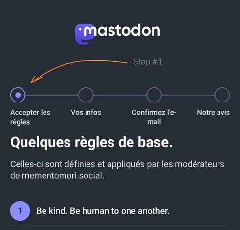 Mastodon onboarding progress.