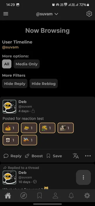 app screenshot showing multi reaction support