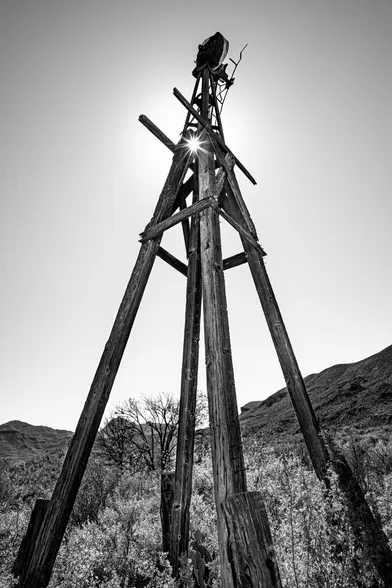 Ruins of windmill at an abandoned farmstead , Big Bend NP, Texas, Nov 2022