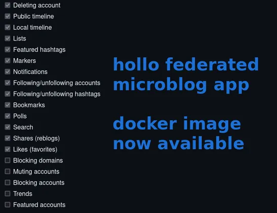 Always good to see progress! Only a handful of features left on the roadmap. Hollo is an activitypub powered federated microblog app. Docker image was made available with the latest release