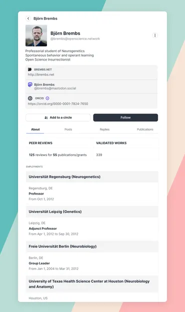 Bjorn Brembs profile with ORCID data