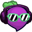 Digital hand drawn image of a purple beet vegetable wearing dark sunglasses with a green frame and purple headphones.
