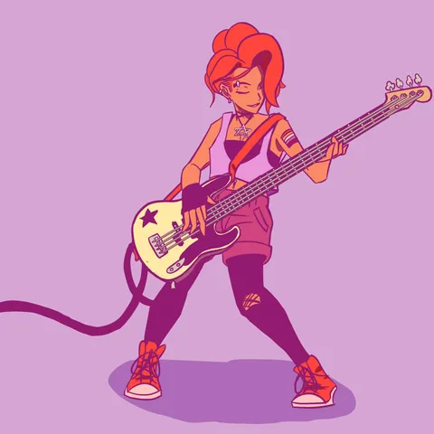 Drawing of my OC Sam playing a bass.