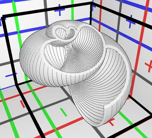 A rendered cross section of a snail shell.