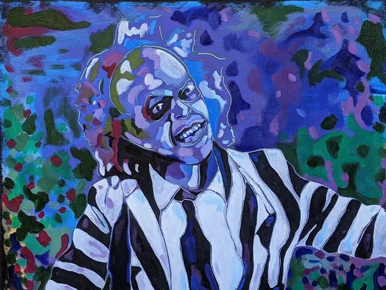 Colorful painting of Beetlejuice.