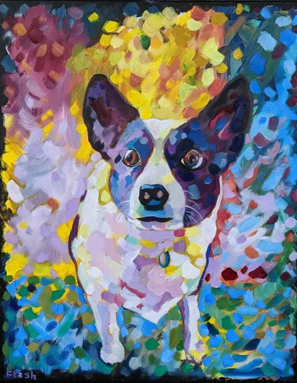 Colorful portrait of a client's dog.