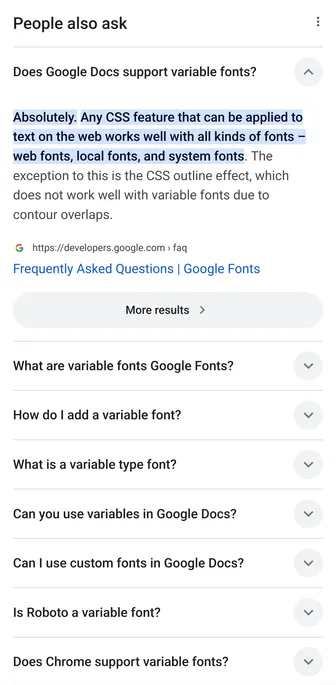 Answer to Does Google Docs support variable fonts? Absolutely.