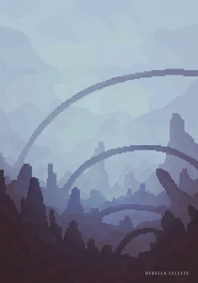 Pixel Art Landscape with arcs.