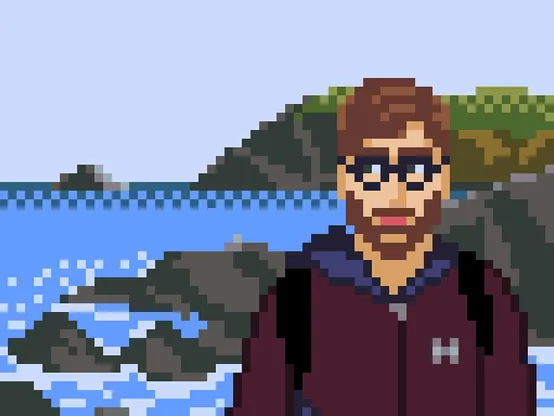 Pixel art drawing of myself by William Tumeo @tumeo@misskey.dev.