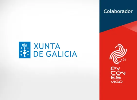Logo de la Xunta de Galicia, arriba pone "Colaborador", abajo a la derecha el logo de la PyConES Vigo