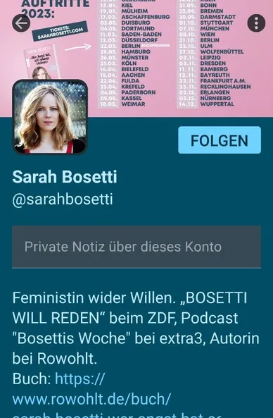 Screenshot vom Account von Sarah Bosetti