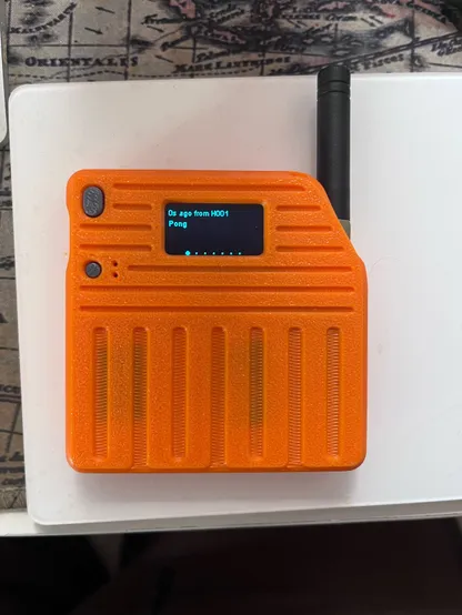 My orange node with display and antenna