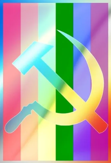 LGBTQIA+ flag with hammer and sickle 