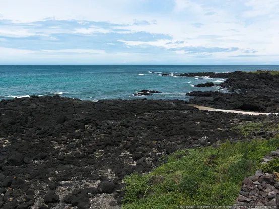 Stone beach in Jeju Island, Korea.