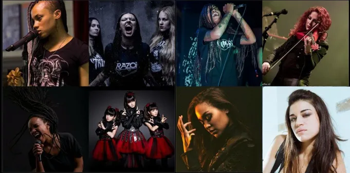 Cammie Gilbert, the former members of the band Nervosa, Alexis Brown, Marcela Bovio, Rish, Babymetal, Melissa Bonny, and Sarah Layssac.