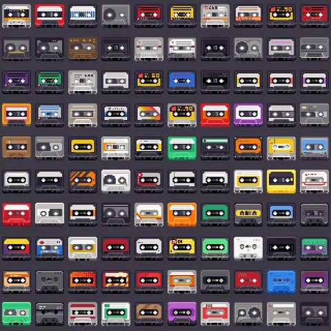 pixelart: 100 audio tape designs.