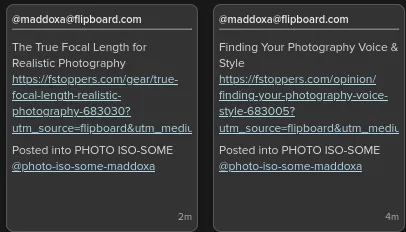 Screenshot of 2 mastodon search result cards showing the new relative date option