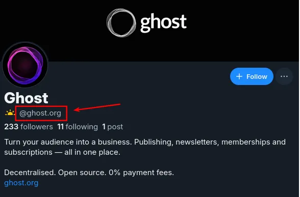 Open source Ghost cms now has an official account on Bluesky.

They even validated their account with official domain handle

If you have a domain, you can do the same and use it for all atproto based apps