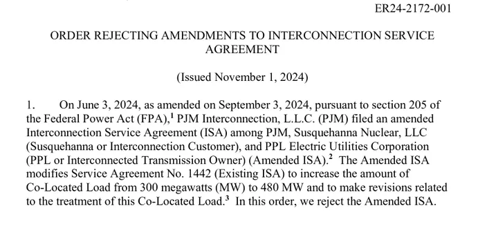 FERB rejection of interconnection of nuclear power for Microsoft