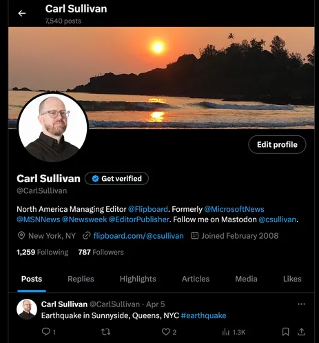 Screenshot of Carl Sullivan's X profile, now deactivated.