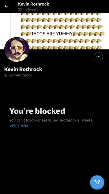 Image of being blocked by Kevin Rothrock on Twitter