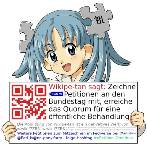 QR-code https://p7.ee/petition der auf diesen Toot weist. Der QR-code kann als Sticker oder Plakat verwendet werden, um auf diesen Bot aufmerksam zu machen.