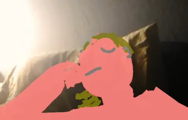 A video still featuring a augmented reality  drawing of a figure in repose