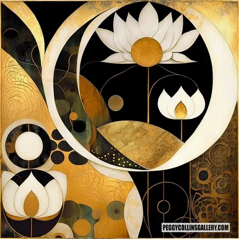 Abstract art of lotus flowers, by artist Peggy Collins.