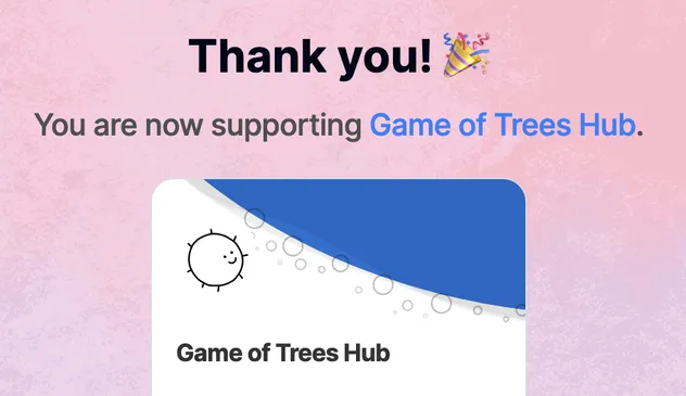 Snippet of the receipt of the contribution to the Game of Trees Hub via the Open Collective.