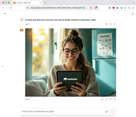 Screenshot: Beispielhafte Nutzung von «Le Chat» von Mistral.