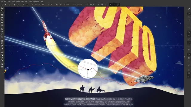 Rocket science and UFO details on the lower third of this cinema movie poster reconstruction. Camels, Aliens and laser beams